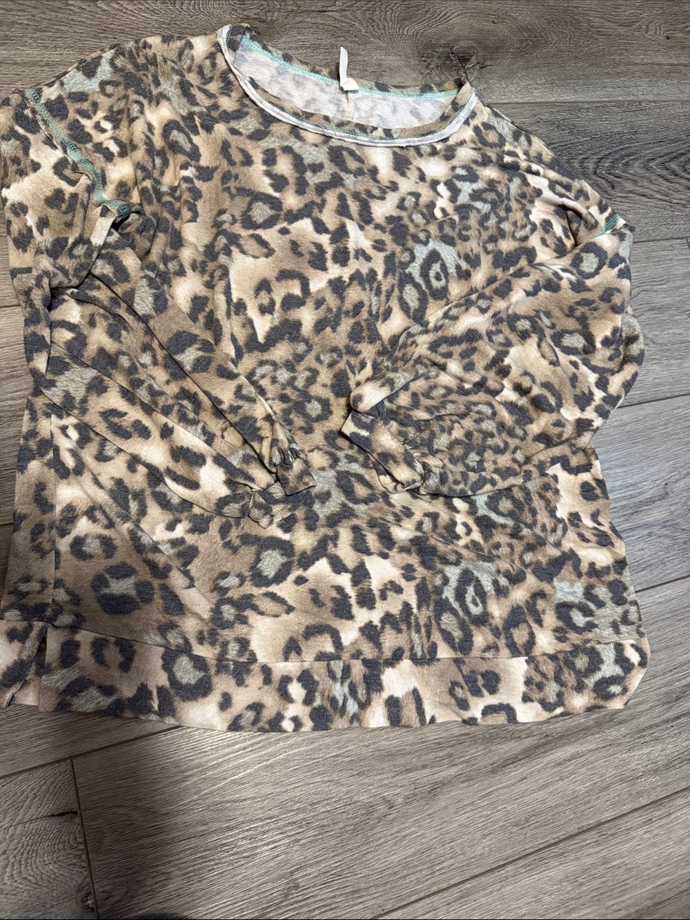 Honeyme Leopard Print Pullover Sweatshirt in Taupe and Cream